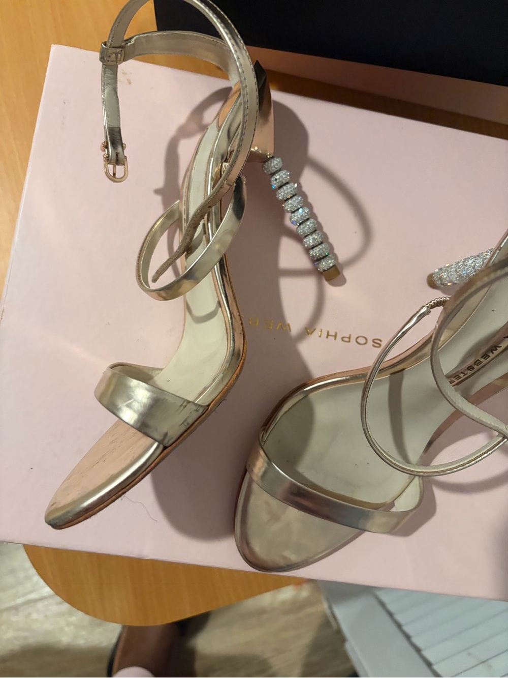 SOPHIA WEBSTER Rose Gold Strappy Crystal-Heel Sandals